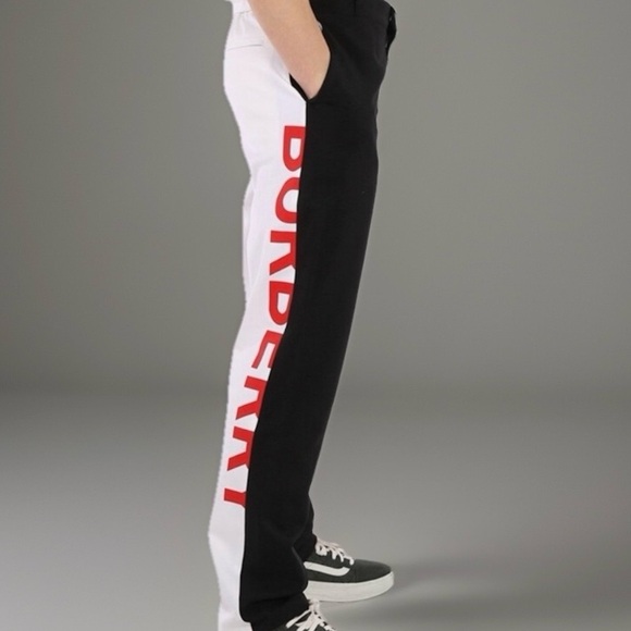 💰⬇️ BURBERRY Men's Black/White/Red Logo - Mohair/Wool PantsEU 54